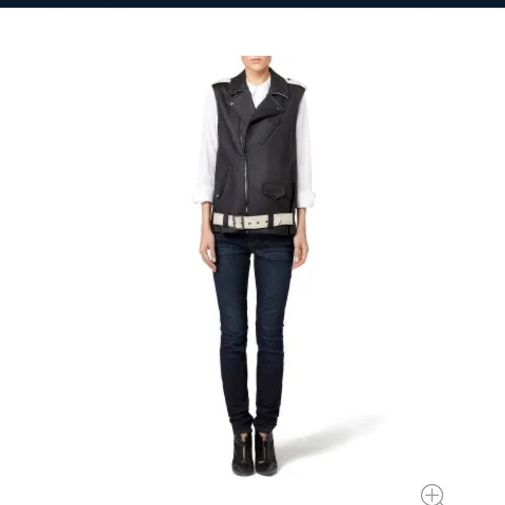 Laveer Black coated linen notched. Epaulettes Motorcycle vest Asymmetrical zip